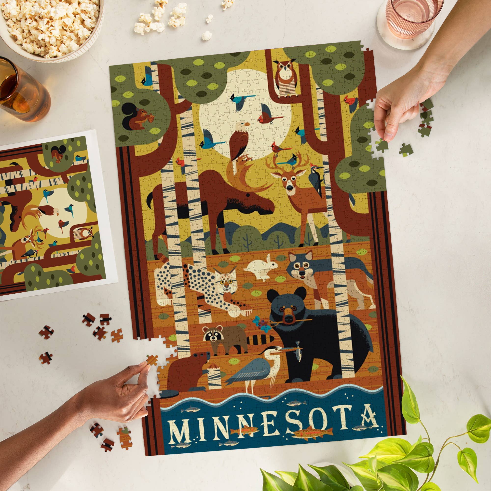 Lantern Press - Vendita all'ingrosso Puzzle - Adulti - Puzzle da 1000 pezzi con animali della foresta del Minnesota, geometrico1