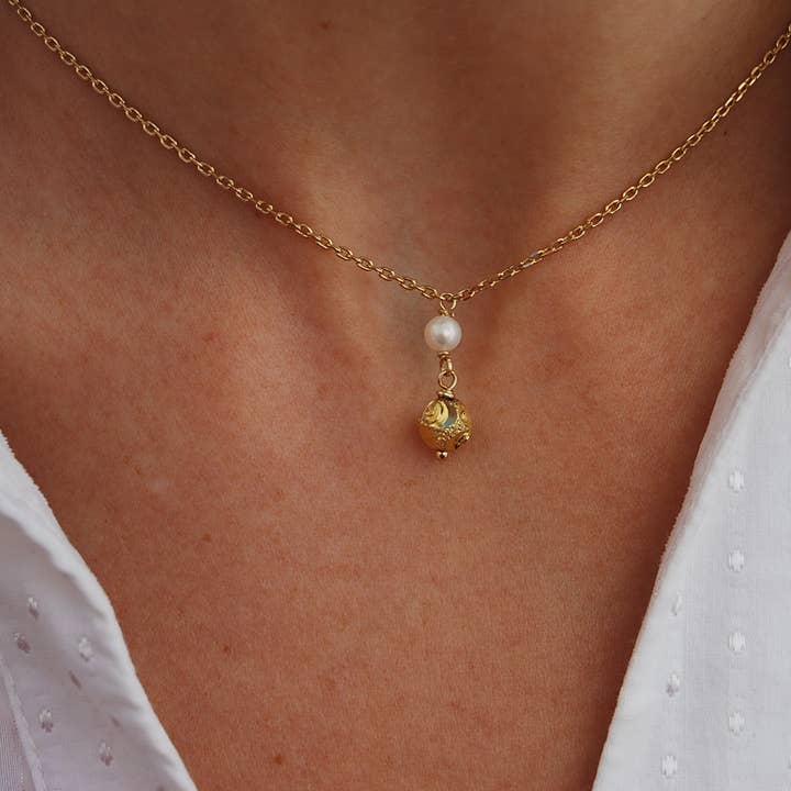 Pearl necklace, silver 925 necklace, dainty Y necklace para venta al por mayor de Yneda Jewels