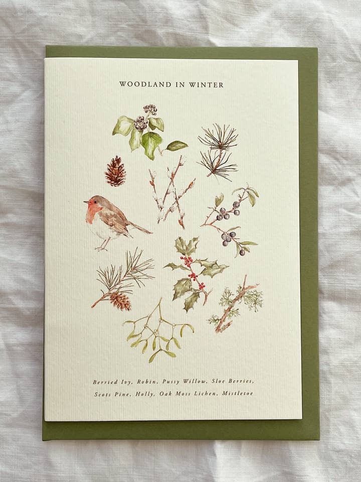 Luxury Seasonal Illustrated Botanical Card Winter for wholesale by Annie Brougham Paper Goods.