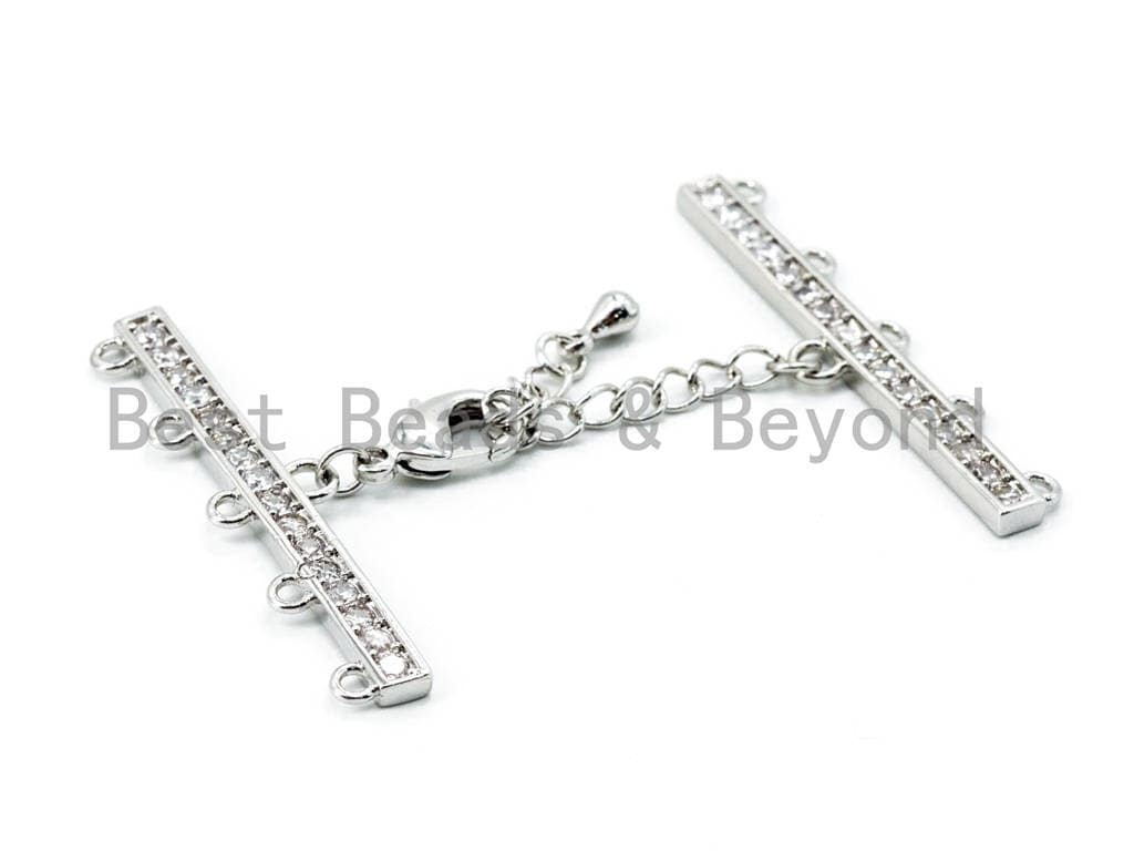 BestBeads&Beyond - Wholesale Clasp - 1set Five Loops CZ Micro Pave Multi-Strands Lobster Claw Clasp, Clear CZ on Gunmetal/Gold/Silver Color, 37x6mm, SKU#K282