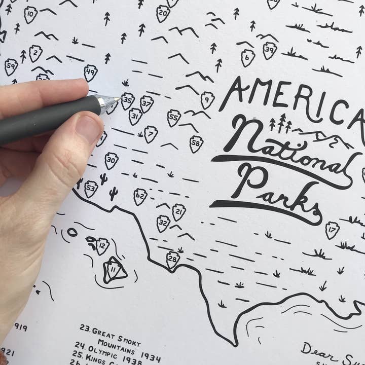Dear Summit Supply Co - Wholesale Map - National Parks Checklist Map