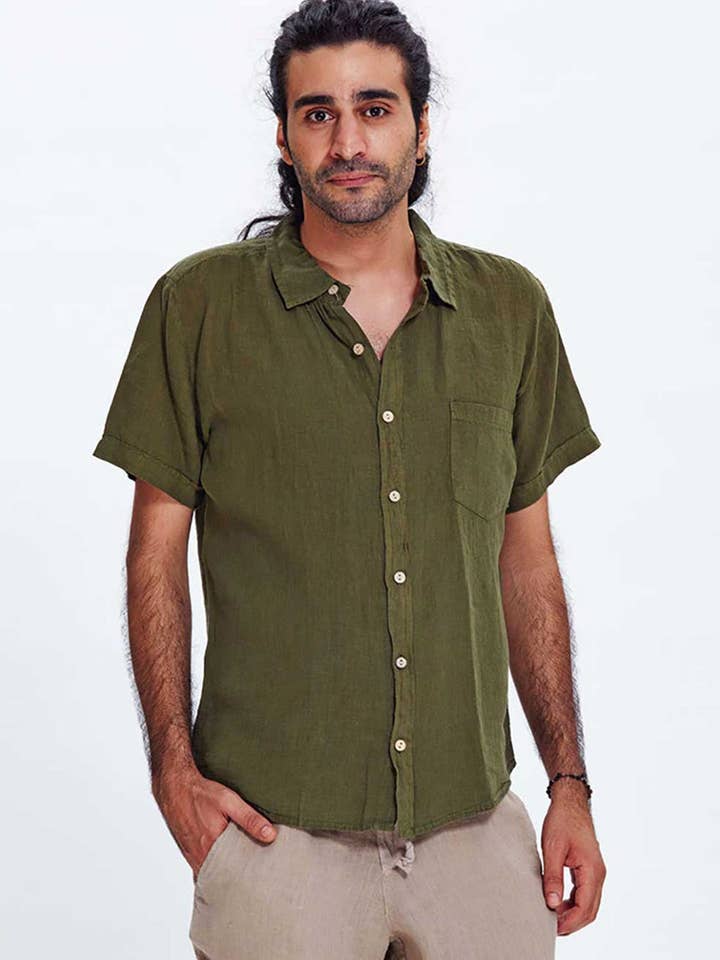 Khaki Linen Shirt for wholesale by BohoClandestino