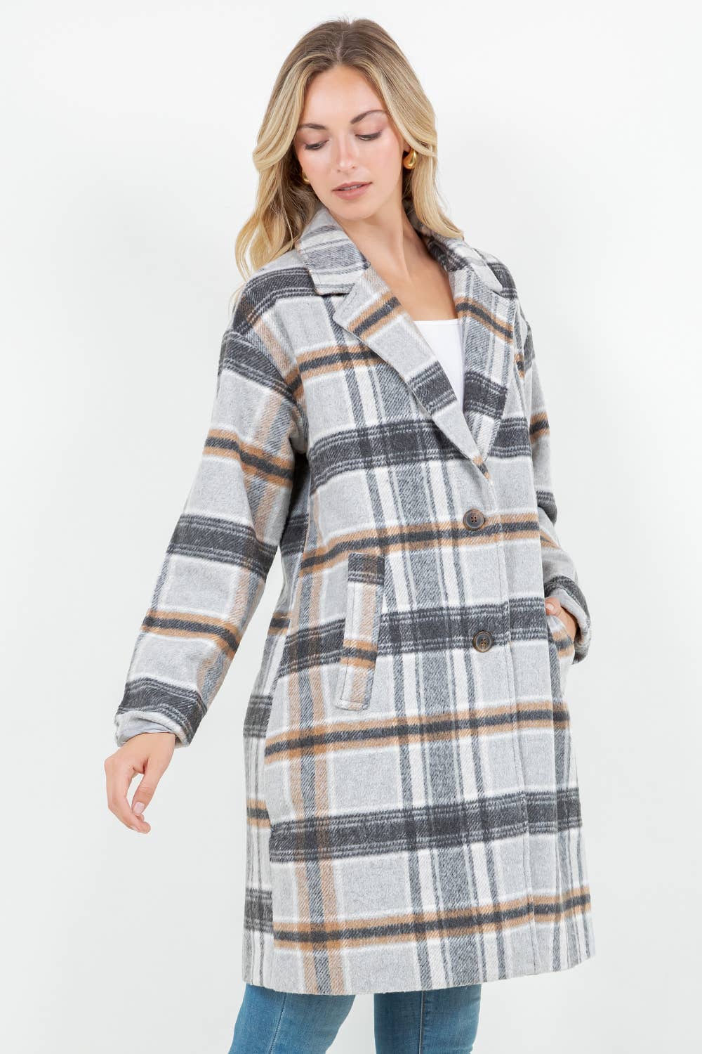 Veracci - Wholesale Coat - Women's - Relaxed Fit Wooly Paid Duster Jacket - Coat6