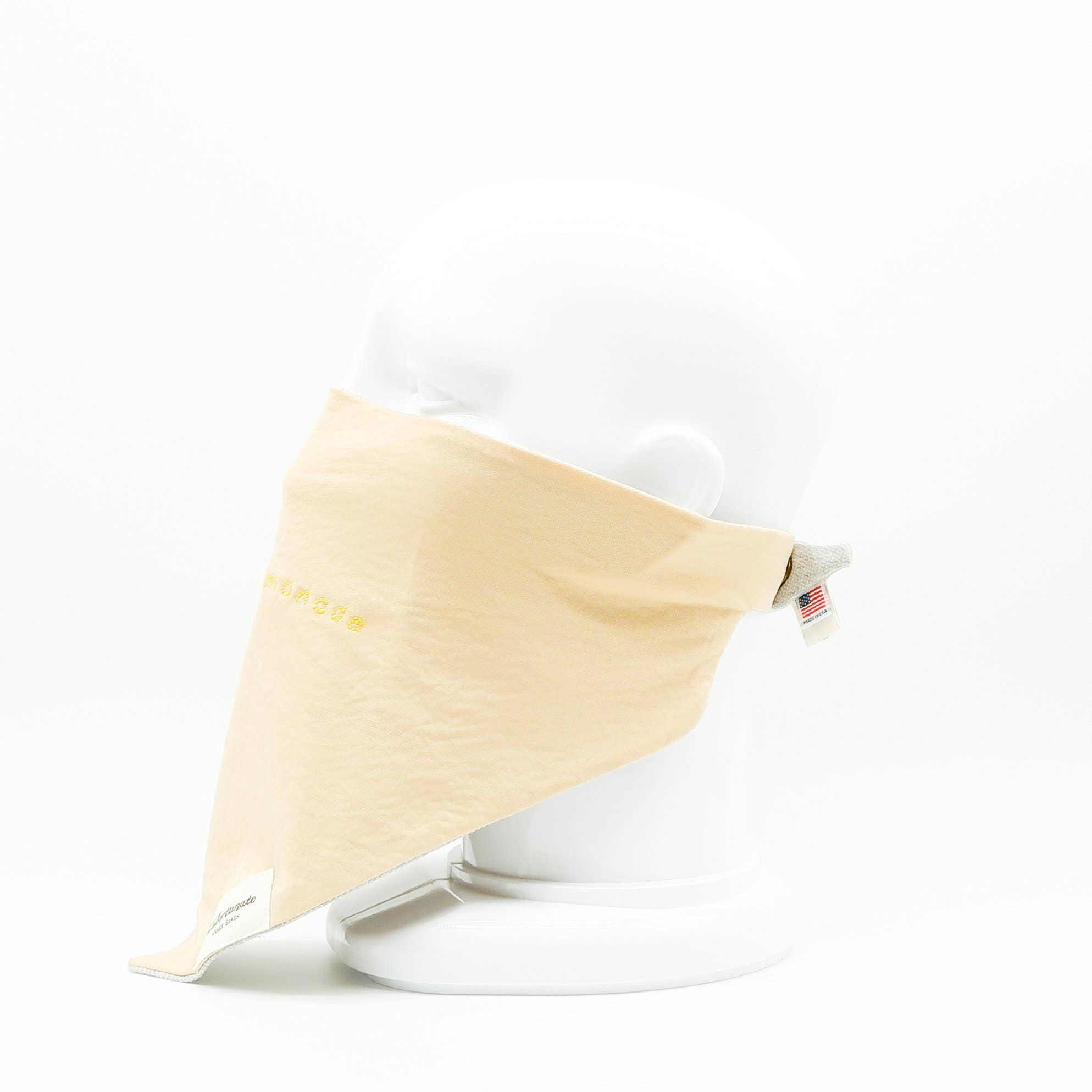 Maskdanna by Califortunate - Wholesale Non-Medical Disposable Mask - MASKDANNA SATIN TAN 'MAKE LEMONADE' HAND STITCH2