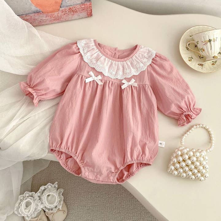 Spring Arrival Baby Girls Long Sleeves Floral Embroidered Collar bodysuit Bodysuits for wholesale by MyKids-USA®