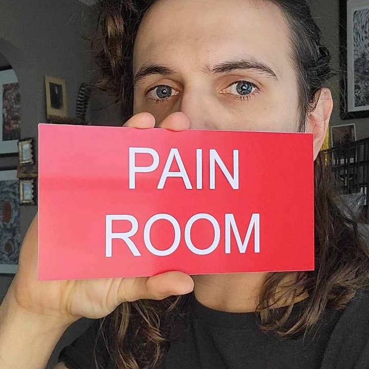 PAIN ROOM Engraved Acrylic Sign for wholesale by Defensive Wounds