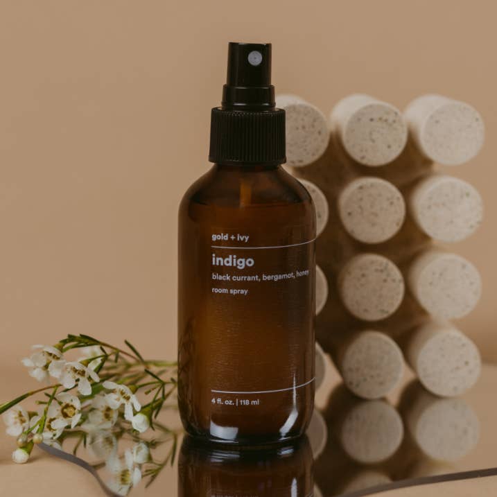 gold + ivy – wholesale Room & linen spray – indigo room + linen spray - black currant, bergamot, honey0