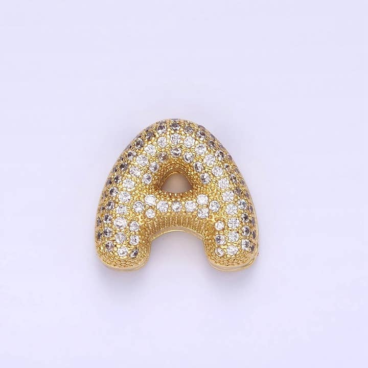 Aim Eternal – wholesale Individual charm/pendant – 14K Gold Filled 15mm Micro Paved Balloon Bubble Initial Letter Pendant | A1171-A1183