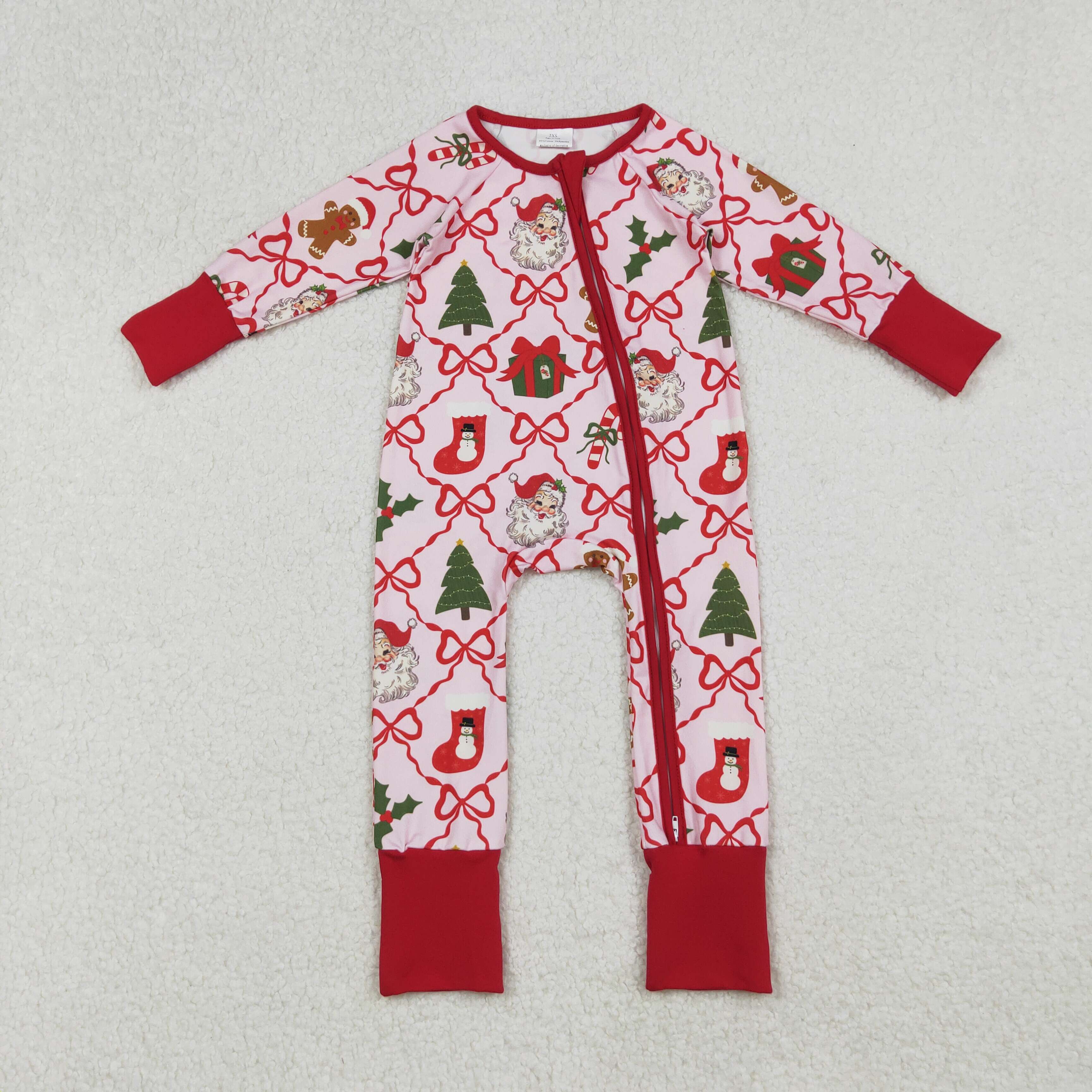 Aier Wholesale - Wholesale Jumpsuit - Baby - Sibling Baby Girls Long Sleeves Christmas Two Way Zip Convertible Rompers1
