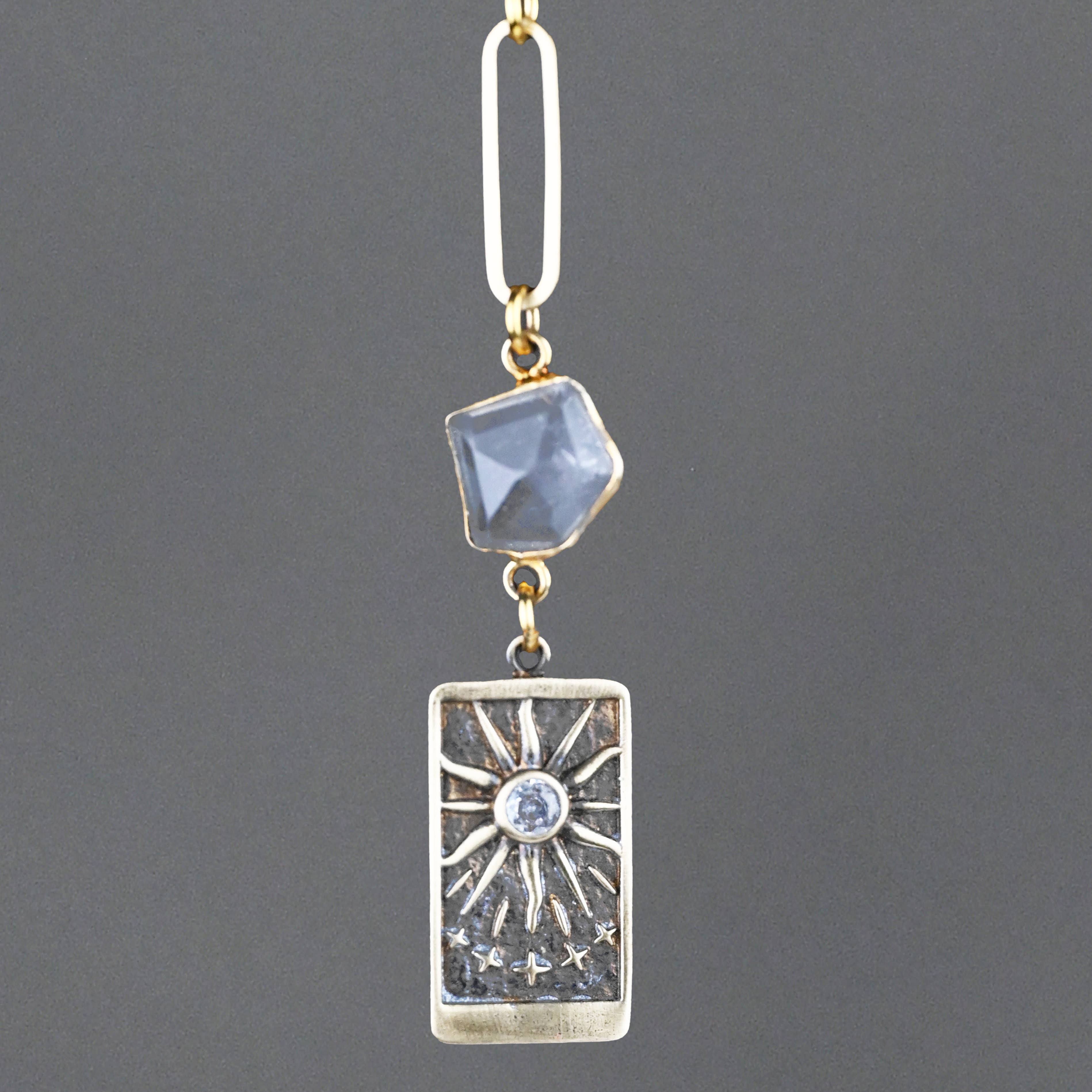 KBD Studio - Wholesale Pendant/Charm Necklace - Here Comes The Sun Brass w/ Inset Stone & Crystal Necklace0