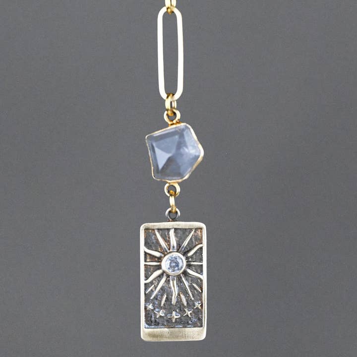KBD Studio - Wholesale Pendant/Charm Necklace - Here Comes The Sun Brass w/ Inset Stone & Crystal Necklace