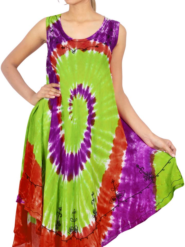 Multicoloured Women's Plus Size Loose Spiral Tie Dye Dress Large-X-Large for wholesale on Faire0