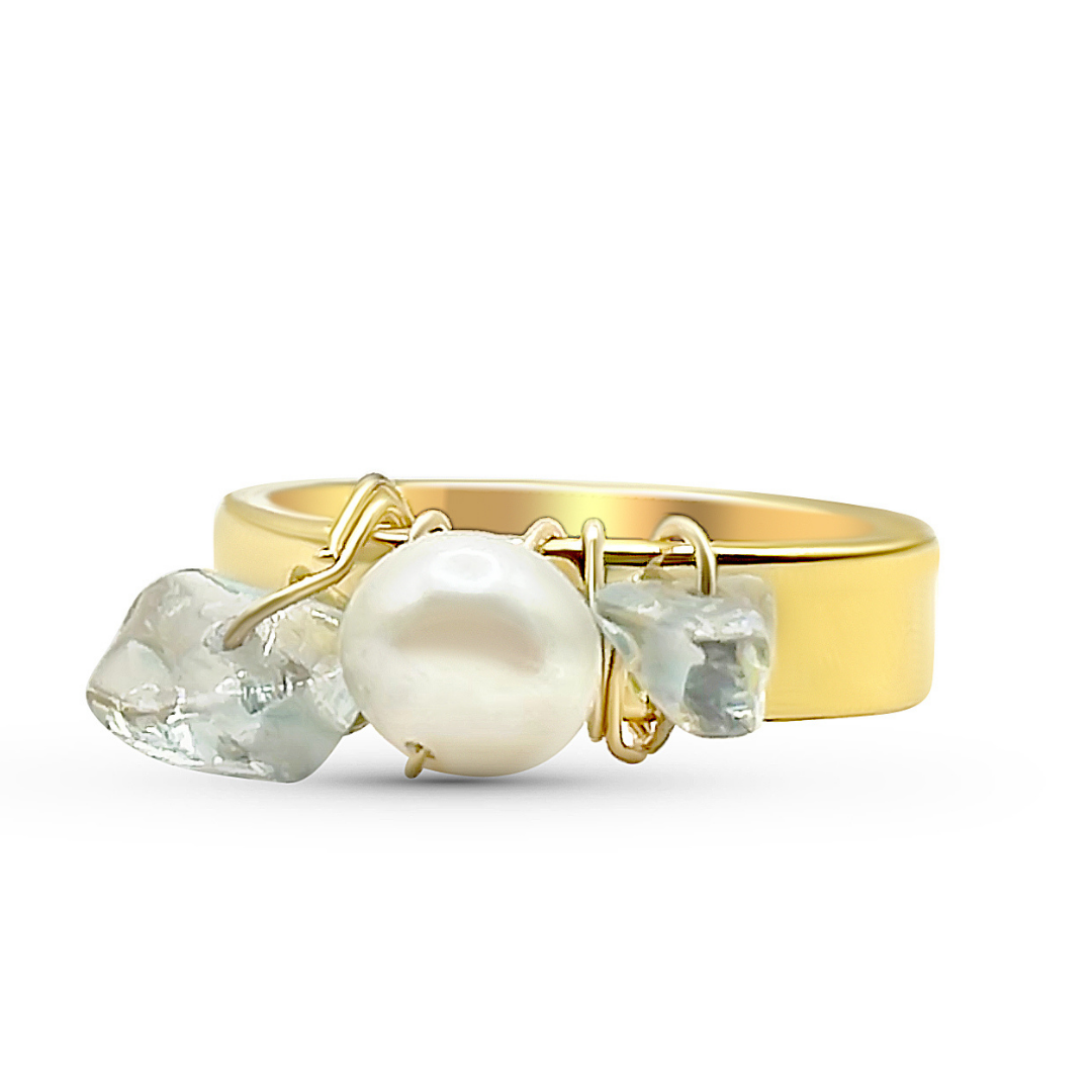 Camilla Limón - Wholesale Cocktail/Statement Ring - Fresh Water Pearl with Gemstones Gold Ring4