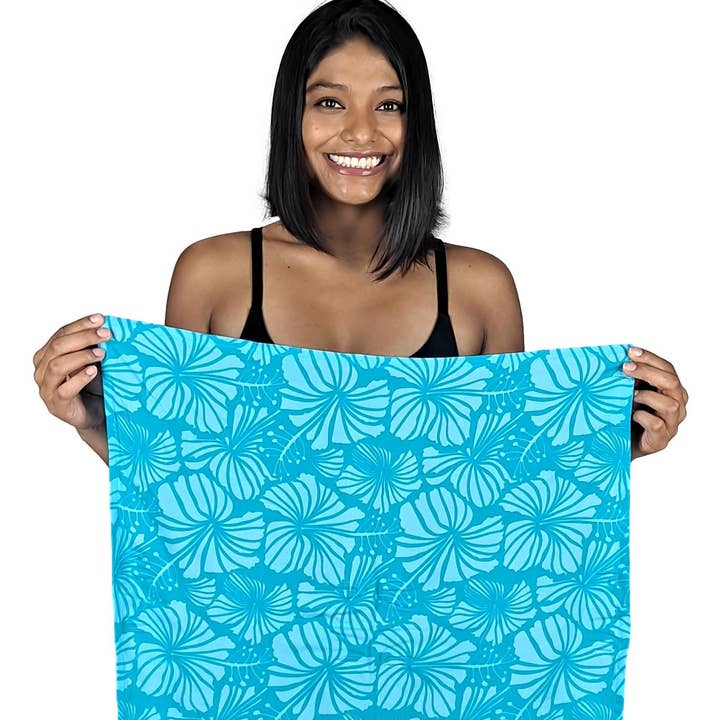 Bandana Teal Hibiscus Lightweight Rayon 21 x 21 for wholesale by Island Style Clothing Co by Akamai Distribution Ltd