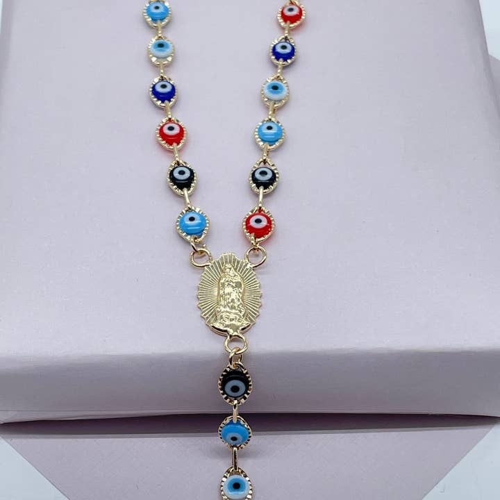 18k GF Evil Eye Rosary with Our Lady of Guadalupe for wholesale by Milie