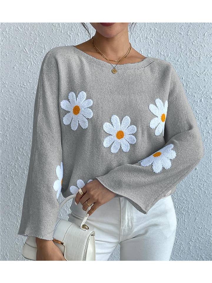 Rosa Clothing - Wholesale Knit Sweater - Women's - Loose jumper floral knitted sweater