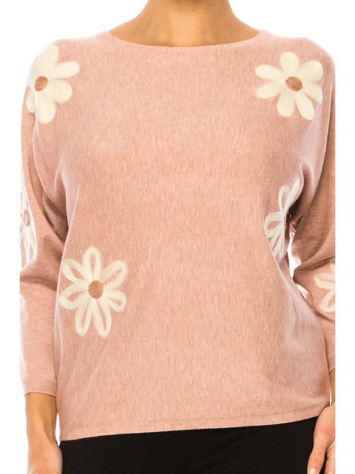 HEATHER ROSE EGGSHEL Aaeda Long Sleeve Flower Motif Pullover Sweater for wholesale on Faire