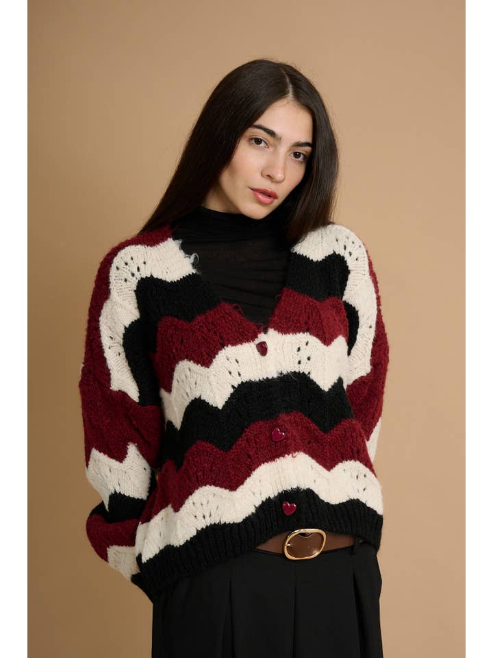 AMELÉ - Wholesale Cardigan - Women's - Cardigan with multicolor wavy stripe pattern