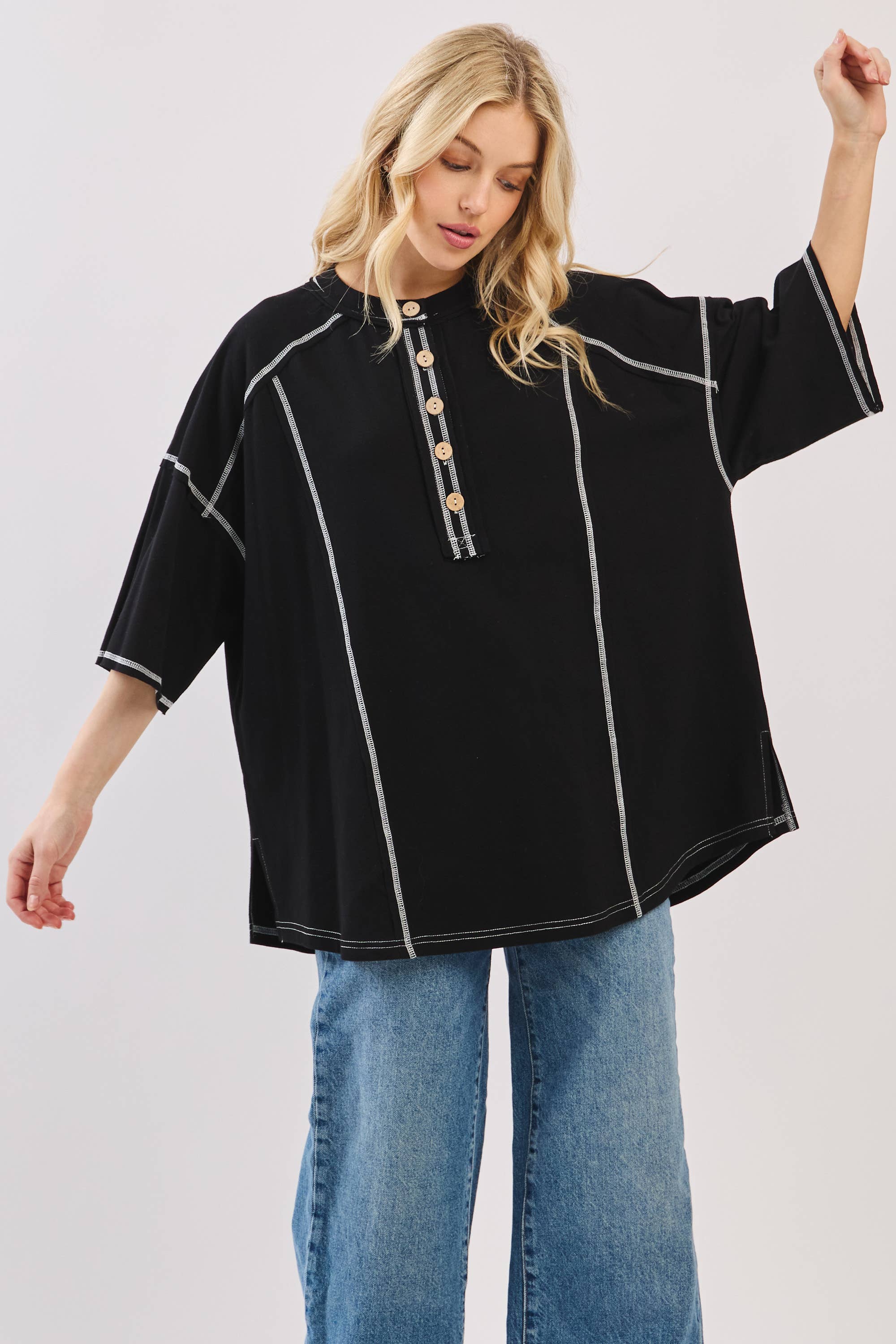 Sewn and Seen – Túnica - Mulher por atacado – Henley Relaxado com Botões22