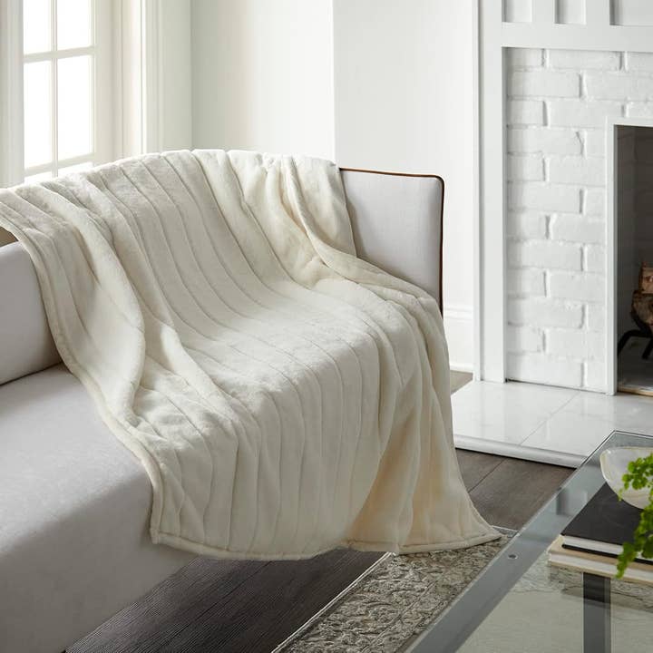 Crafted by Catherine - Wholesale Throw Blanket - Channel Cut Faux Rabbit Fur Throw 50" x 60"