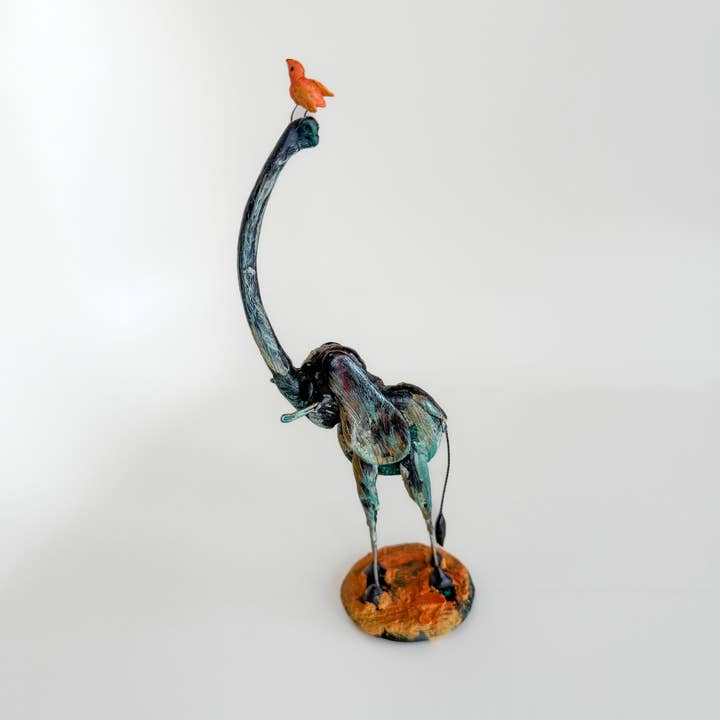 Up-Cycled Savanna Companion - Elephant -Bird Sculpture for wholesale by Belart Fair Trade