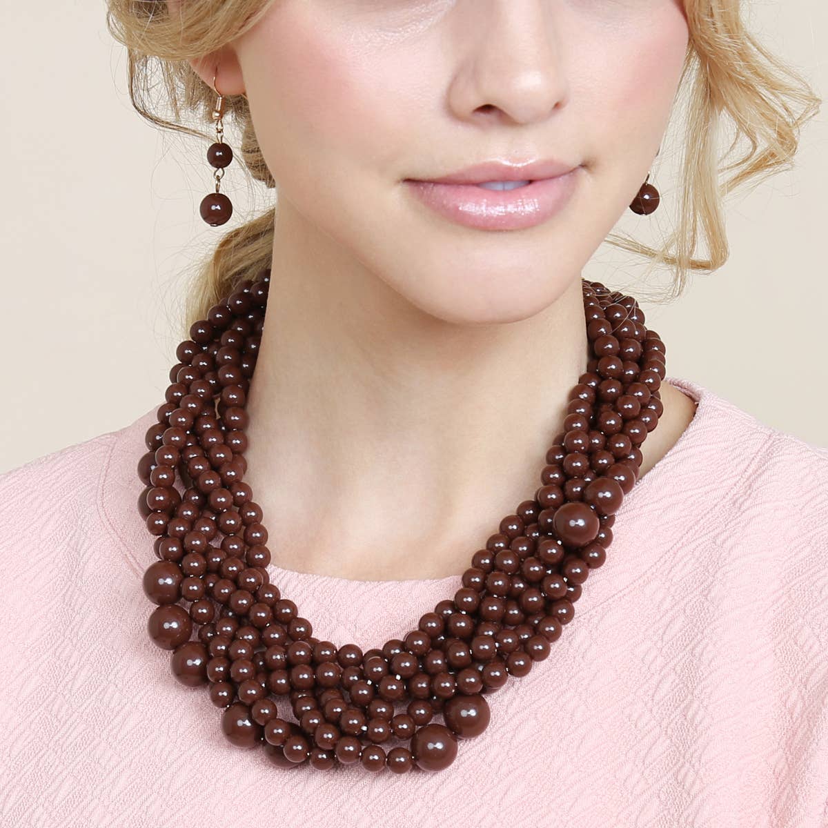 MYS Wholesale Inc - Vente Parures de bijoux - Ensemble collier ras-du-cou et boucles d'oreilles à bulles à plusieurs brins pour femmes25