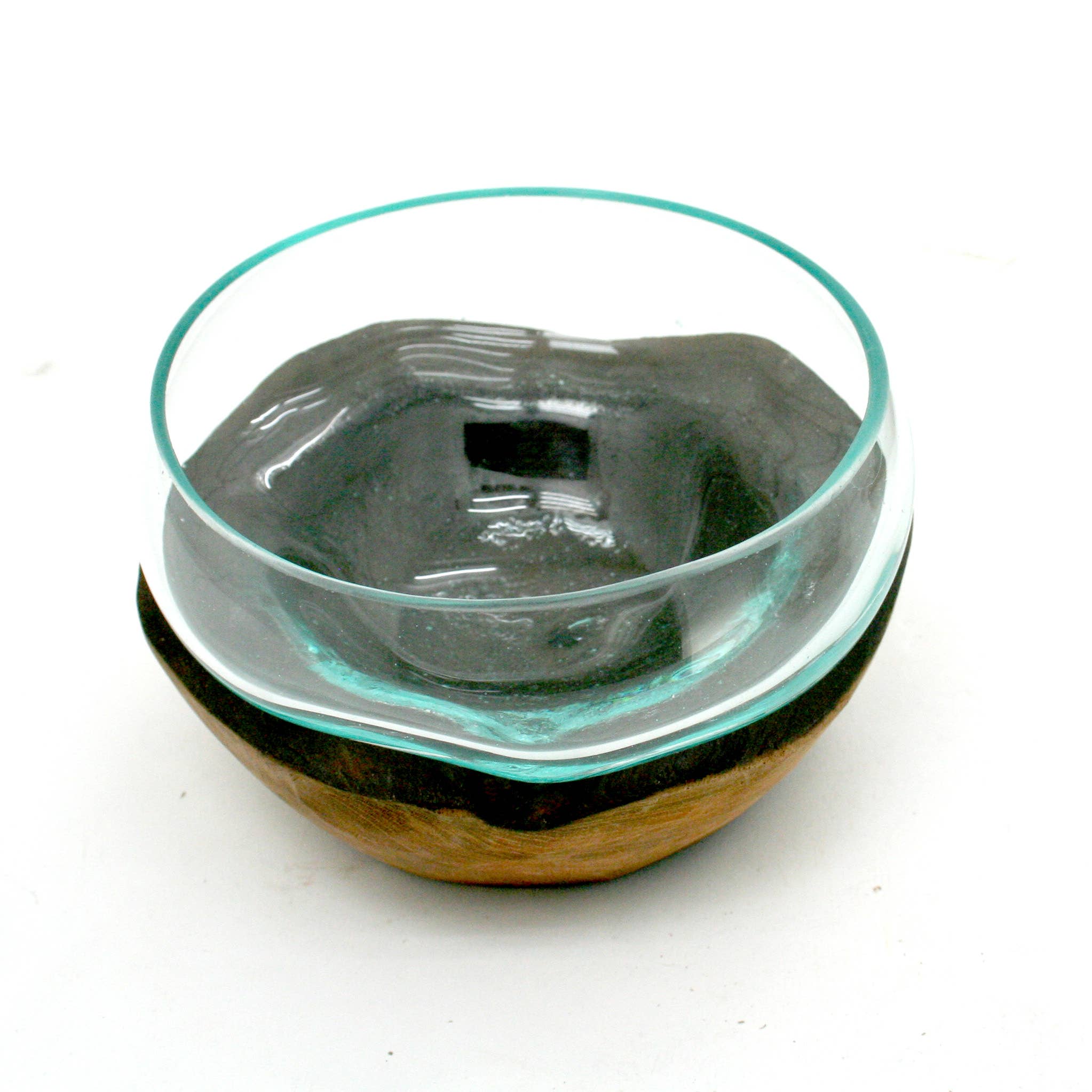 Housewares & Tabletops by Contrast Inc. - Wholesale Decorative Plate/Dish/Bowl - Driftwood Teak Bowl Blown Glass (13x6cm)1