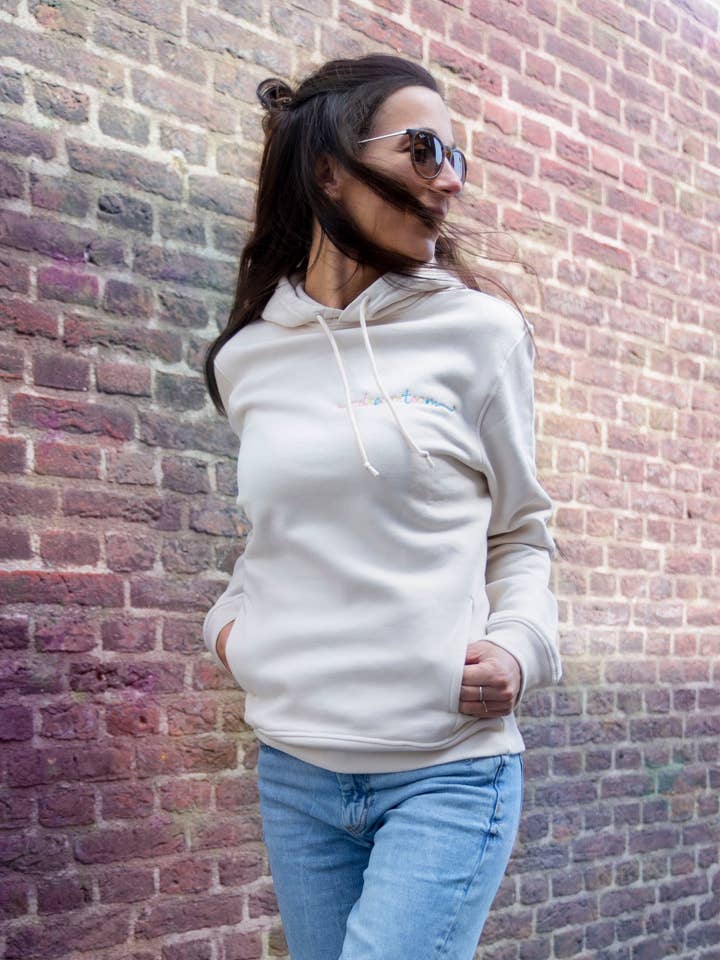 Moletom com capuz de algodão orgânico branco Dreamteam por atacado de Lilypilly