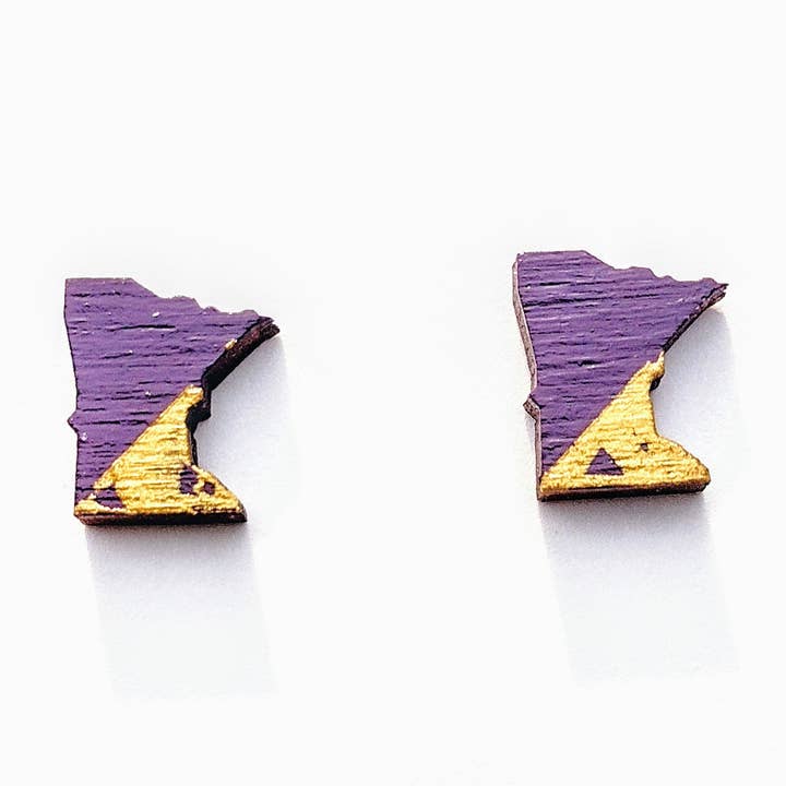 Orecchini a perno in legno Minnesota Vikings - MN State Studs per la vendita all'ingrosso da parte di Spoon & Theory Handmade