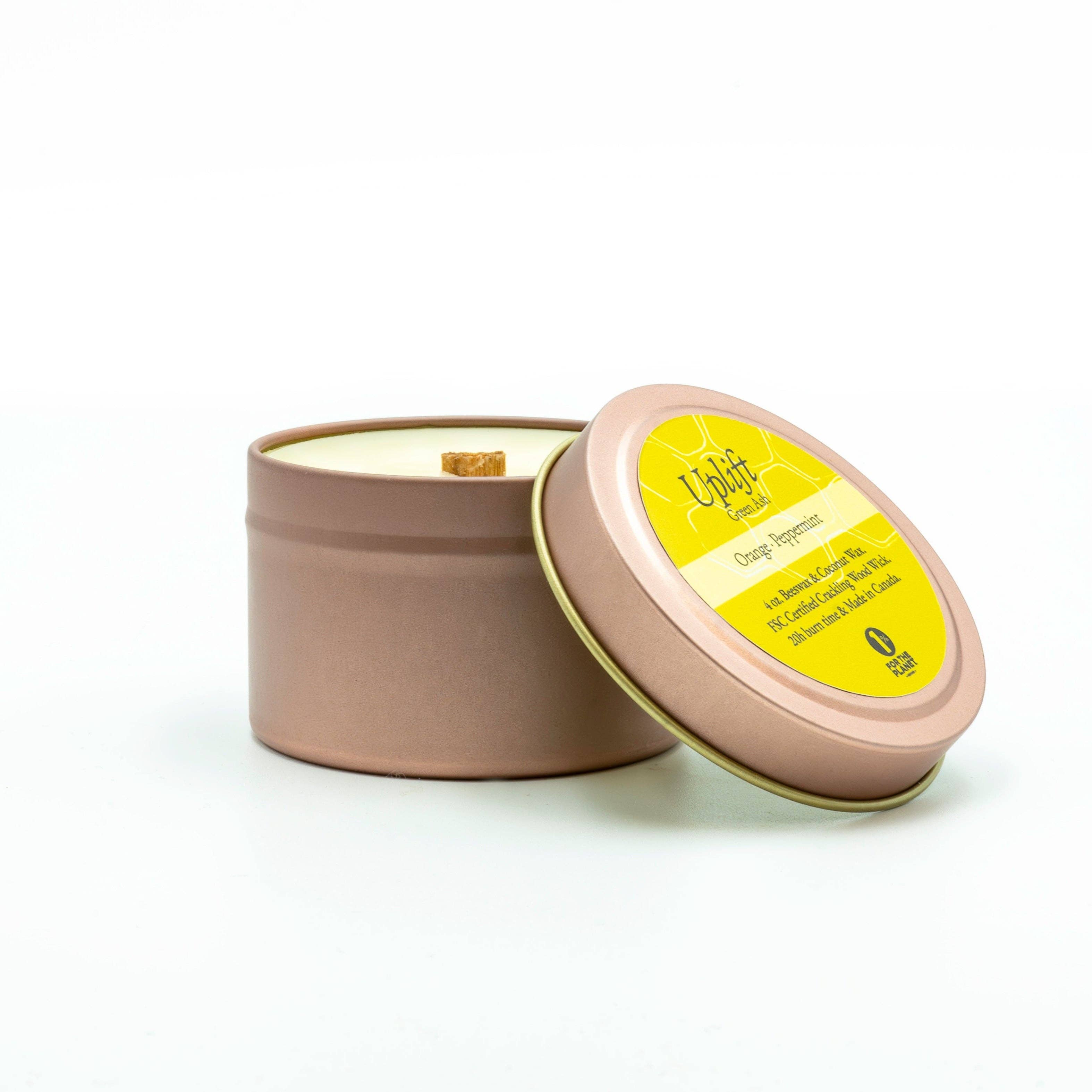 Green Ash Decor - Wholesale Travel Candles - 4 oz Rose Gold Travel Tin with Crackling Wooden Wick5