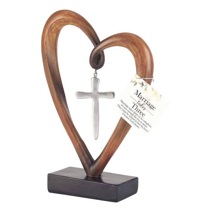 HEART SILVER CROSS TABLETOP FIGURINE for wholesale by Cottage Garden