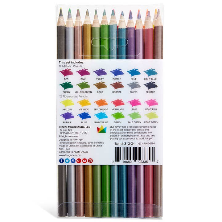KINGART - Wholesale Coloured pencil - Colored Pencils 24 Metallic & Neon Colors1