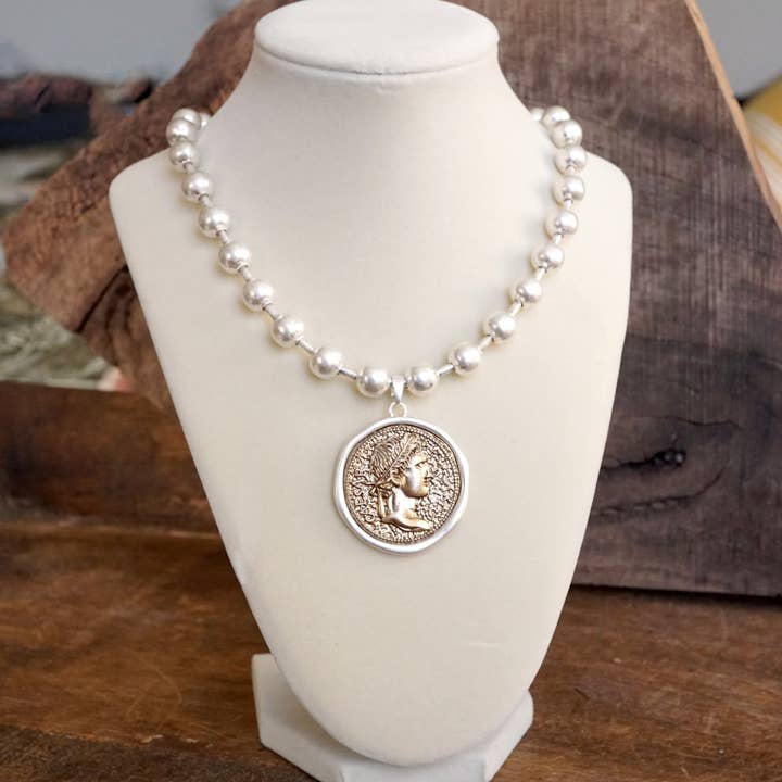 PennyLine inc - Wholesale Pendant/Charm Necklace - Coin Chunky Ball Chain Statement Necklace – Gold and Silver Tone3