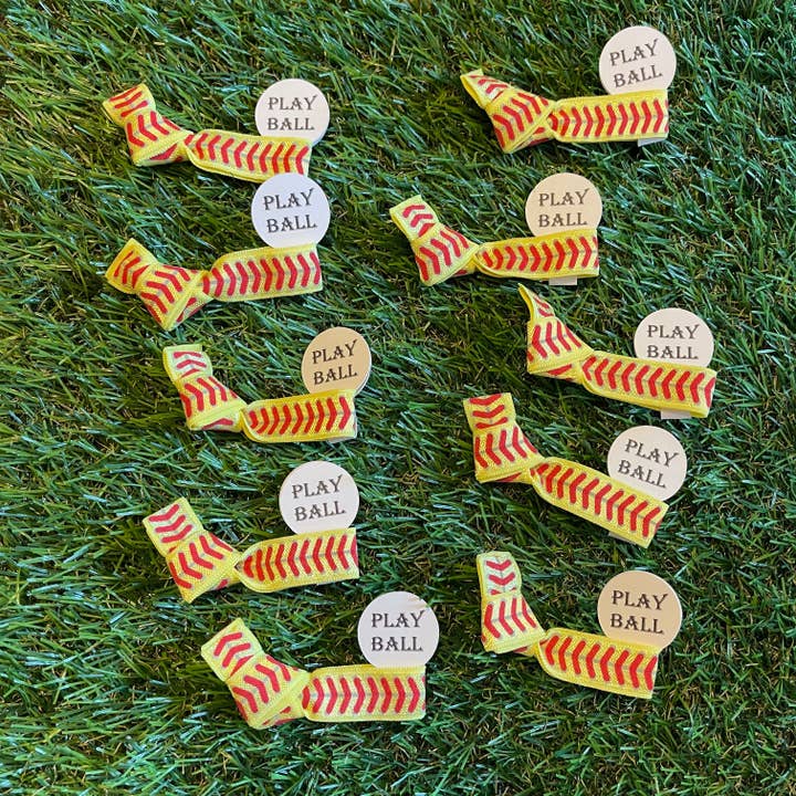 2 Sisters Little Shop - Wholesale Hair Tie - Softball Lace Tie w/ Play Ball Tag