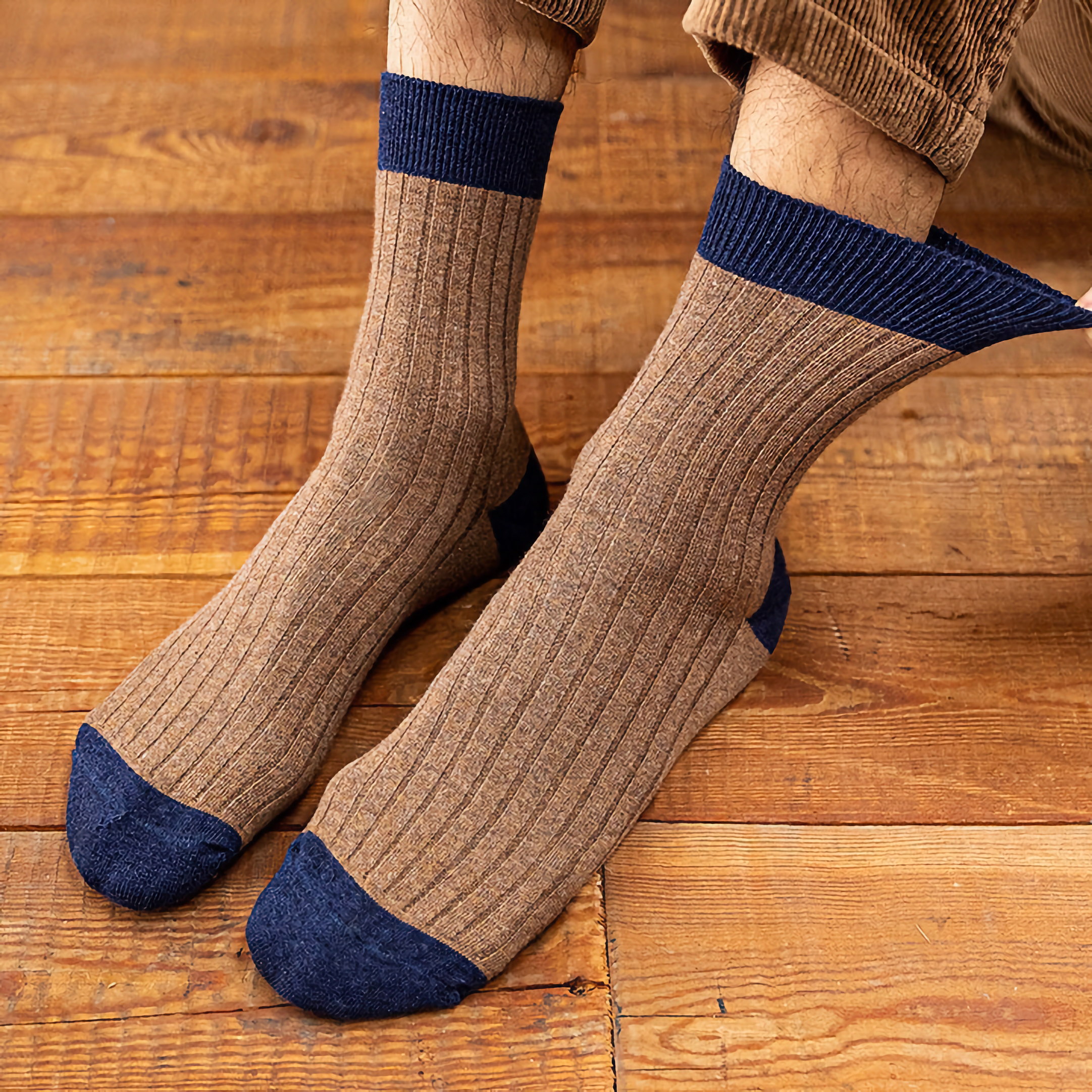 Happy Knits – wholesale Socks – Men's – Men's Color Block Rib Socks - Men's Pure Cotton Socks10