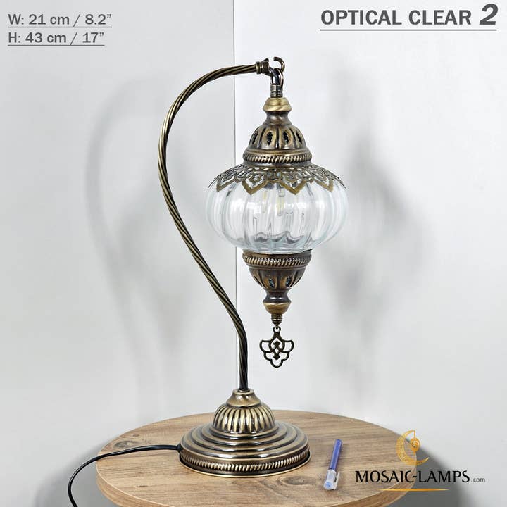 Mosaic Lamps - Vente Lampes d'appoint/de bureau - Lampe de table en verre clair à col de cygne, 8 modèles différents - Ottoman Gooseneck16