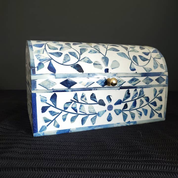 Joyero grande con incrustaciones de hueso, caja decorativa bohemio, baratija para venta al por mayor de Gibb & Daan