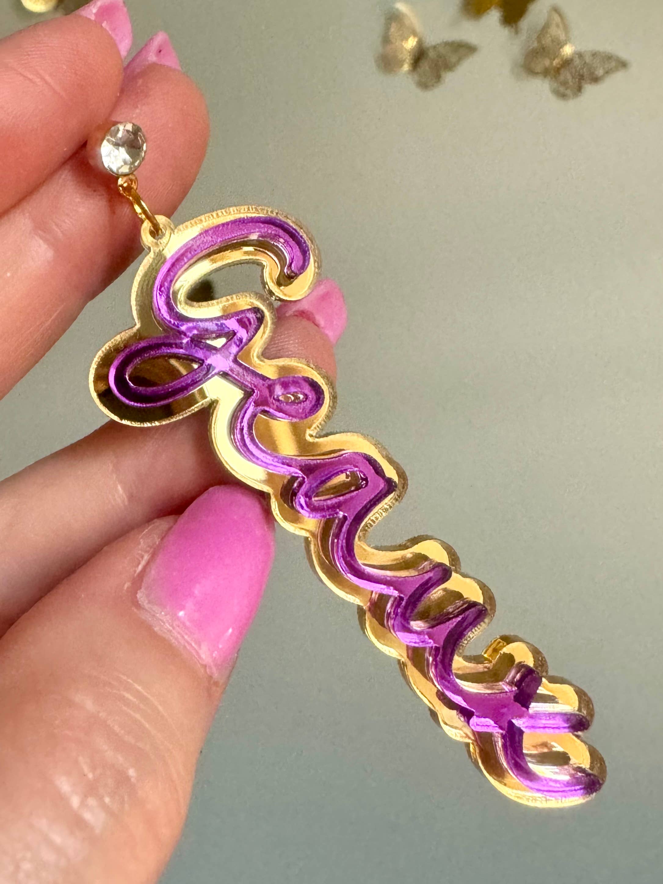 Louie Love - Wholesale Dangle Earrings - Gold Acrylic Geaux Louisiana State LSU Tigers Earrings1