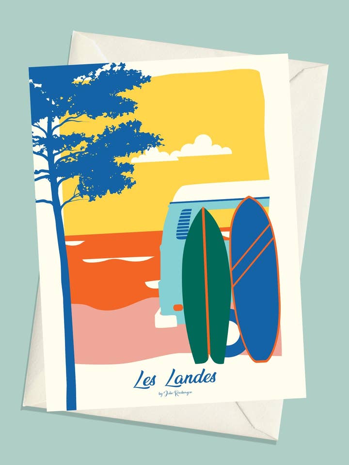 Carte Postale LES LANDES, Les Surfs pour la vente par Julie Roubergue