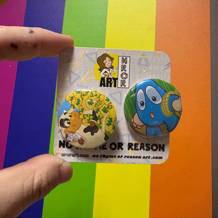 NO RHYME OR REASON ART - Wholesale Lapel Pin/Button - Webkinz Buttons - Cash Cow and Zingos