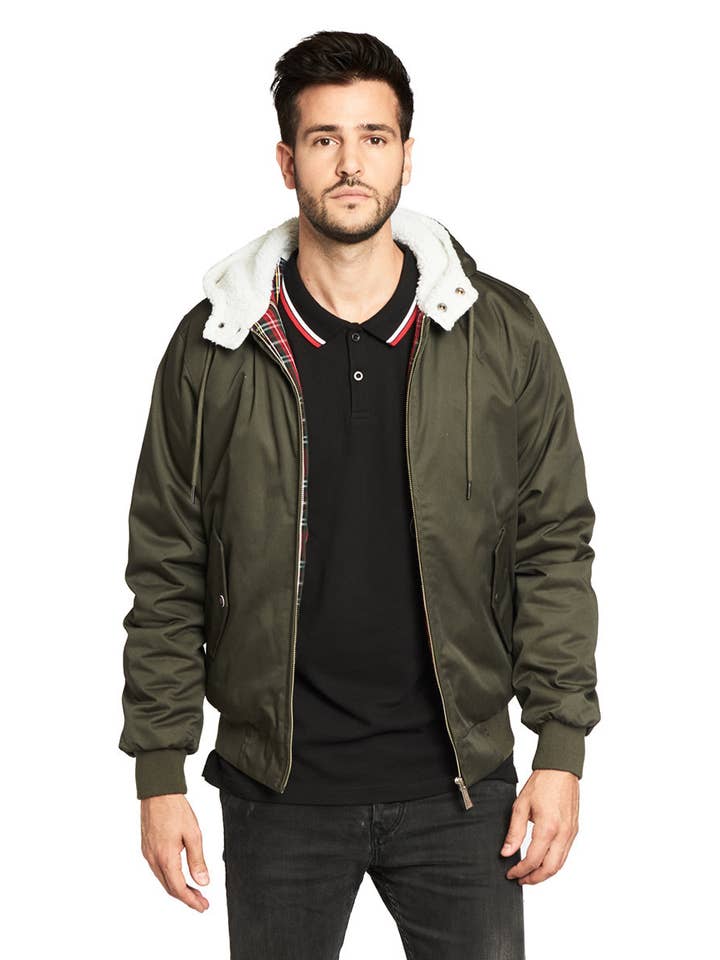 Giacca corta con cappuccio foderato khaki Harrington® per la vendita all'ingrosso da parte di HARRINGTON®