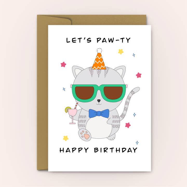 Cartão de Aniversário Gato Vamos Festejar por atacado de Swallow Wind Art