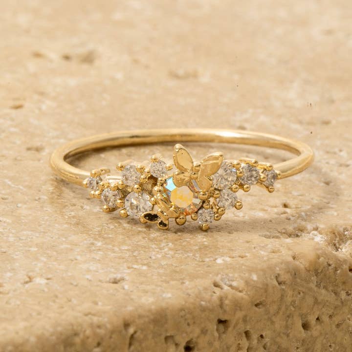 Gold Dipped Cz Butterfly Cluster Ring for wholesale by Anarchy Street