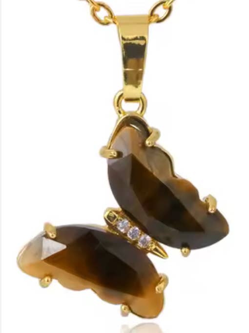 Gemstone- Butterfly Pendant Stainless steel necklace for wholesale by HoopLa