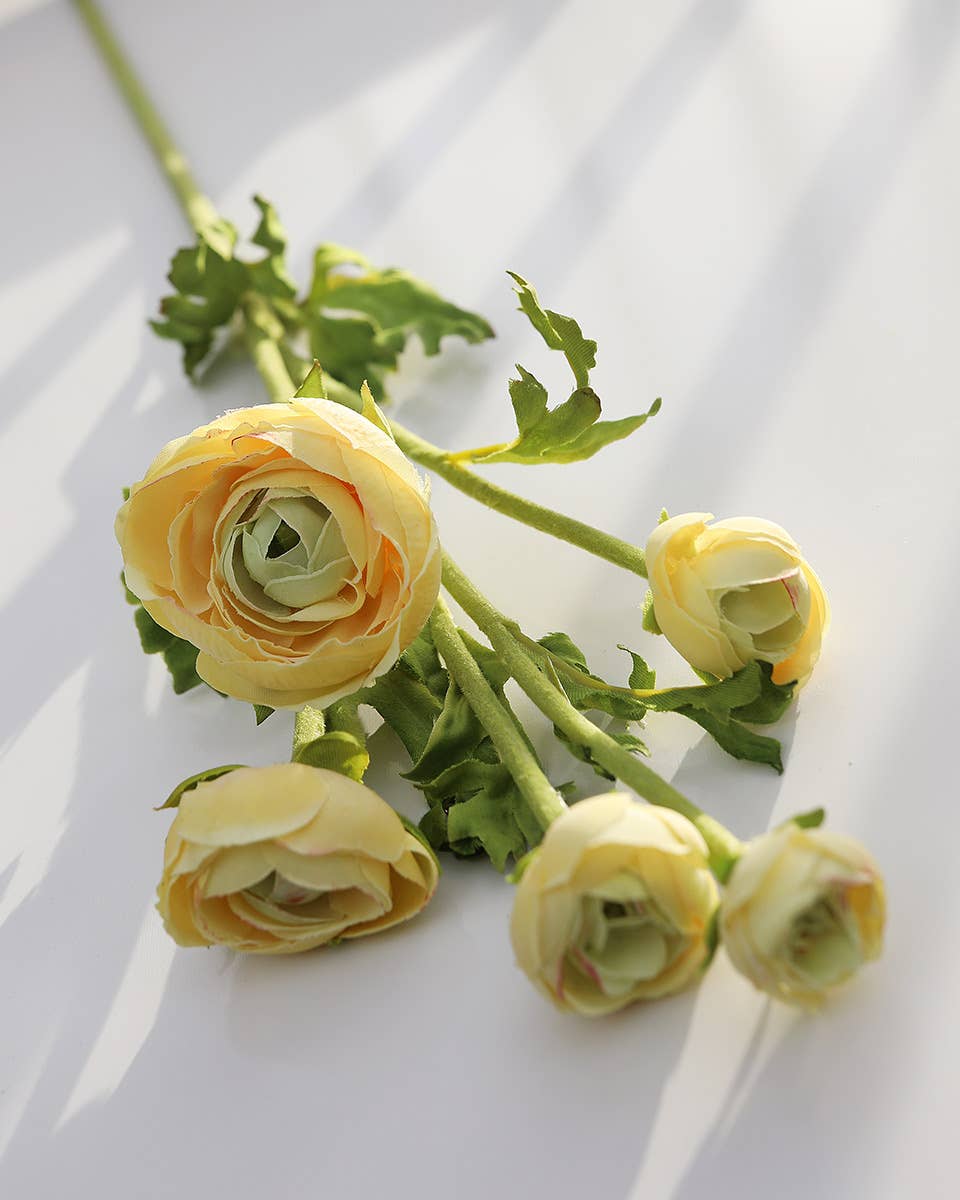 Prestige Botanicals - Wholesale Artificial Flowers - Real Touch Yellow Ranunculus 22”4