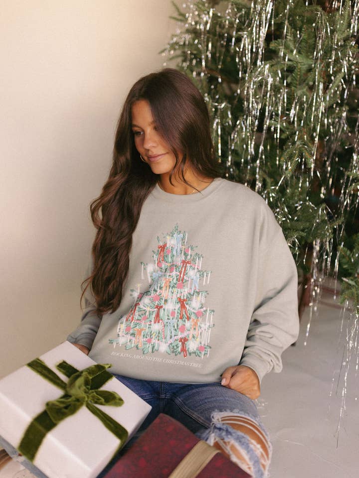 Christmas Tinsel Tree Sweatshirt for wholesale by Whitney | Chaudoin Creations