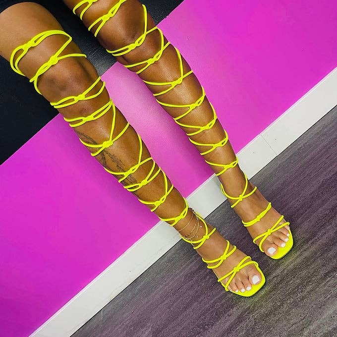 Jay’s Shoes - Wholesale High Heels - Women's - "JAY" Yellow Thigh High Strappy Heel