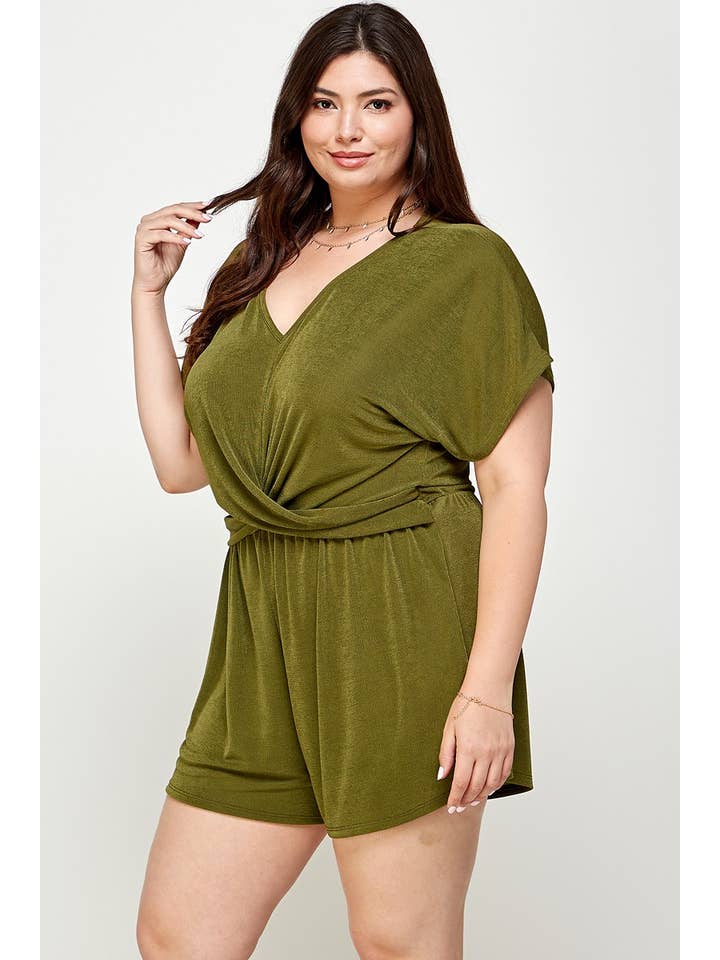 Haute Fox Plus Size & Contemporary - Wholesale Romper - Women's - Plus Size Slinky Draped Romper - KY18100-RP3