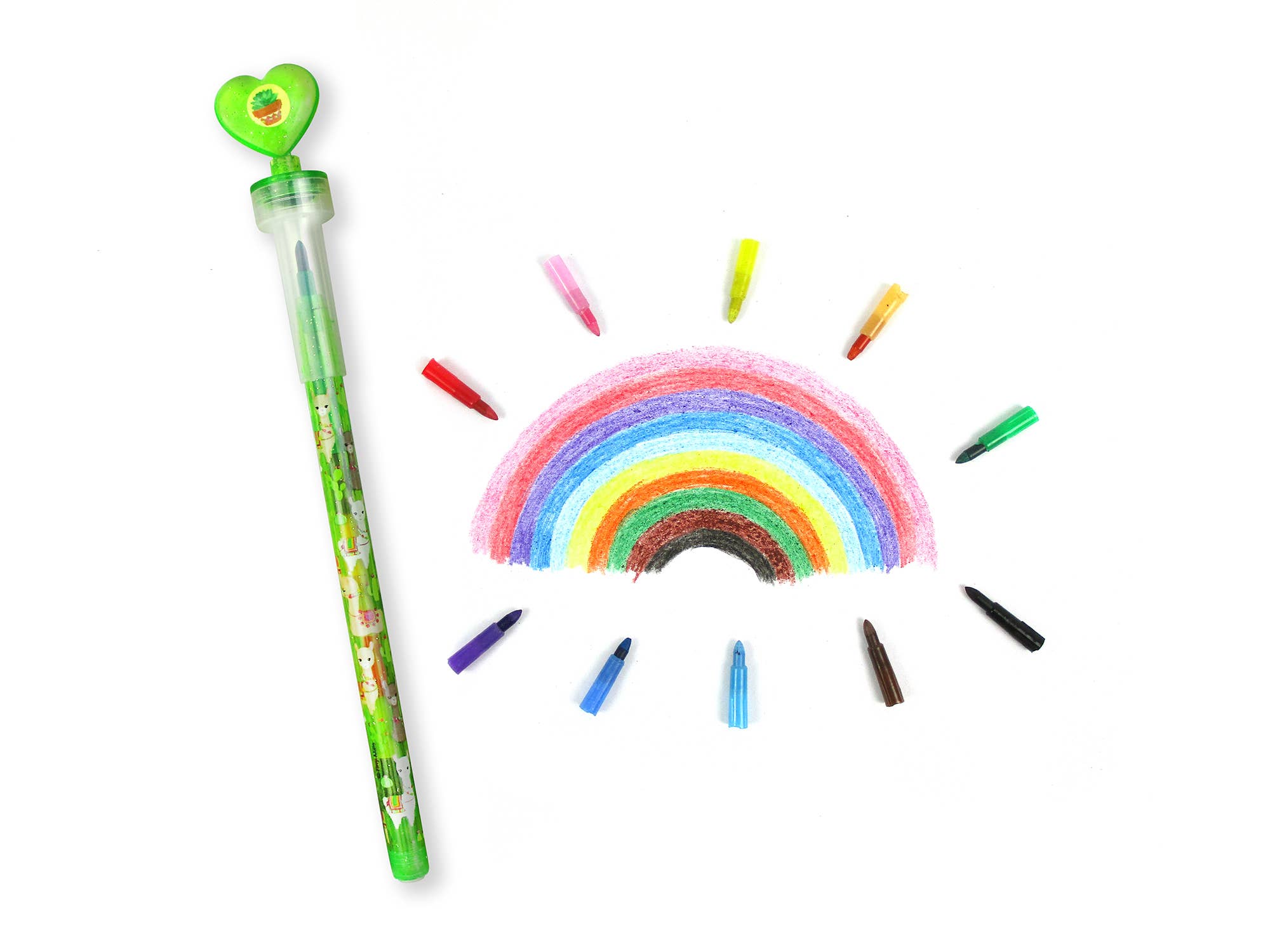 Tiny Mills – wholesale Crayons – Child & baby – Llamas Rainbow Stackable Crayon with Stamper Topper5
