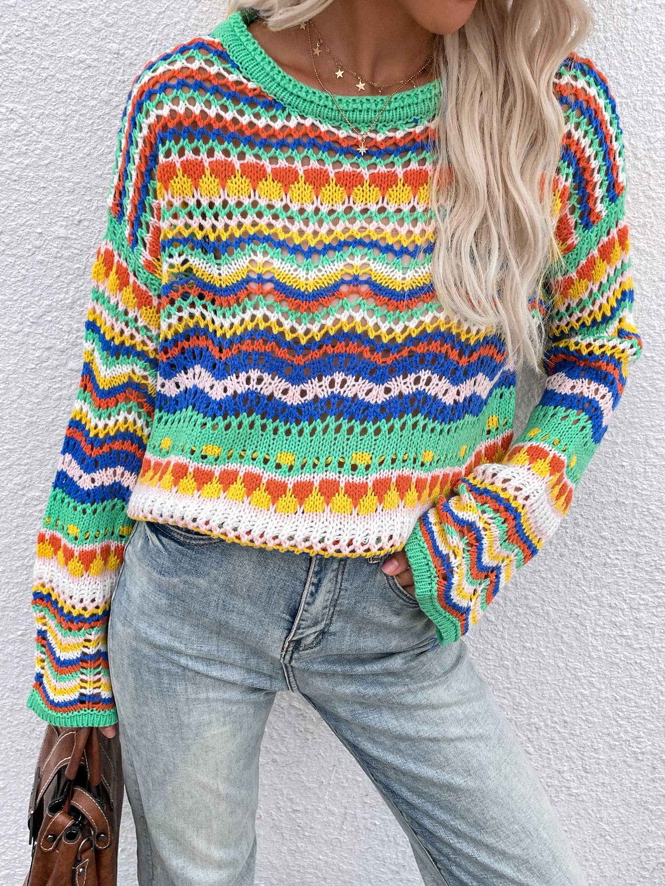 YNIQUE – Engroshandel Pullover - Dame – Kvinders stribe langærmet rund hals sweater toppe17